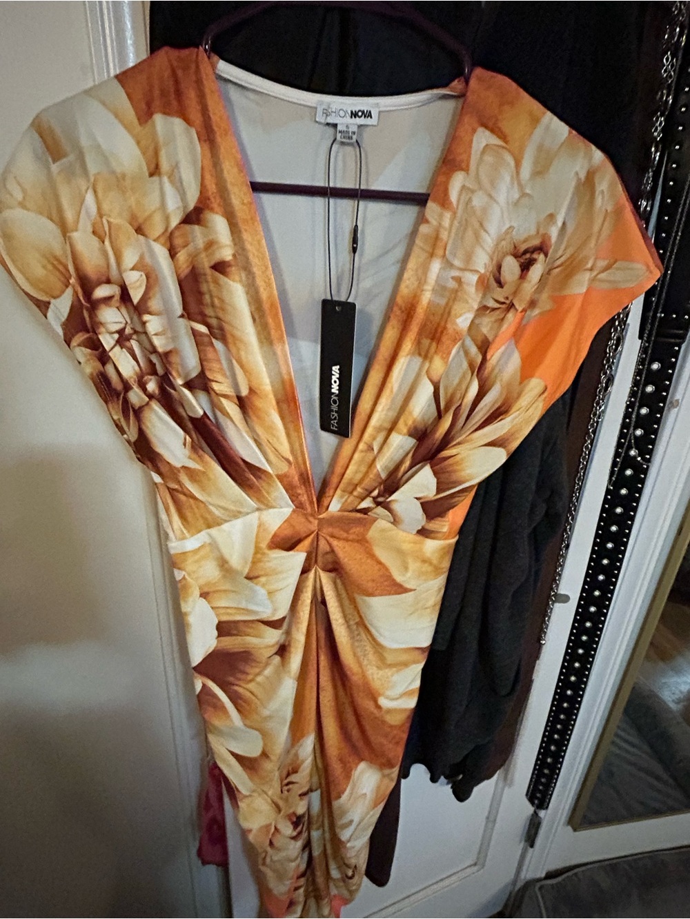 NWT Fashion Nova Orange Floral Ruched Midi Dress